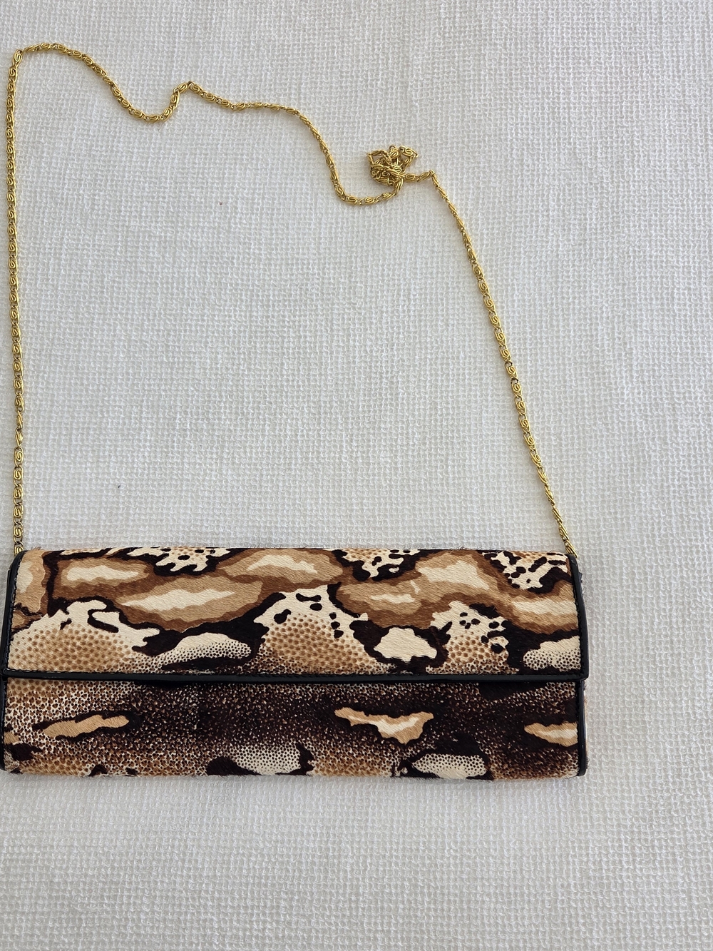 Aldo Brown Animal-Print Chain Clutch
